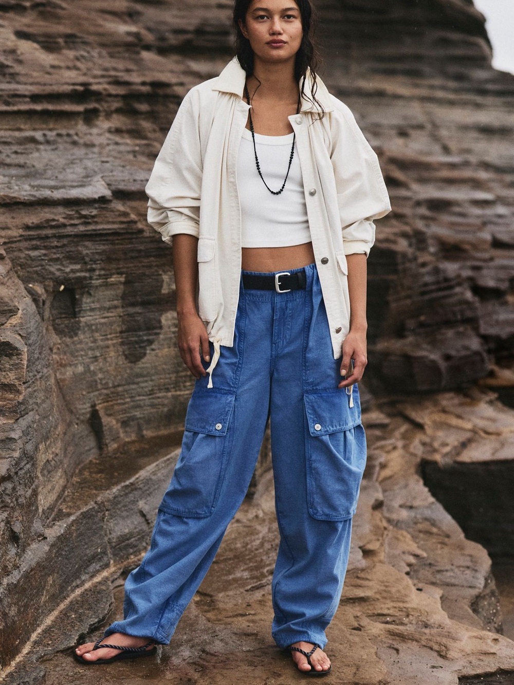 Free People Brentwood Slouchy Cargo Pants- Ebb and Flow Blue
